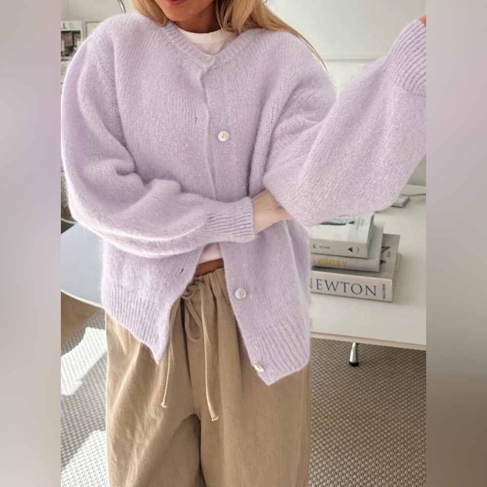 Button-Front Round Neck Cardigan - Picture 4 of 5